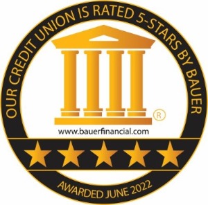 Our credit union is rated 5-stars by BauerFinancial 2022 Logo